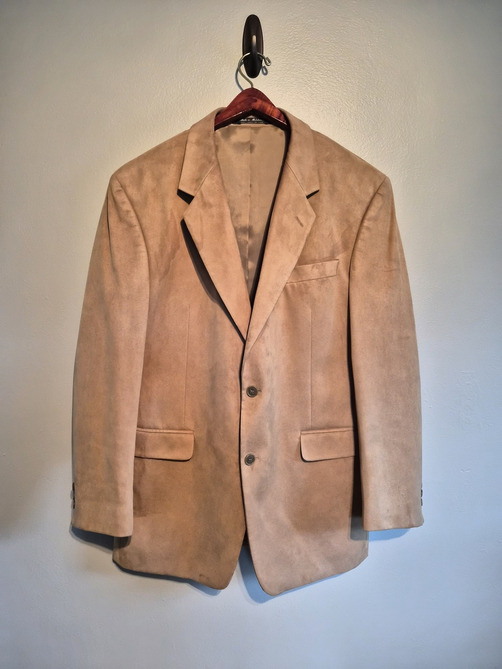 Men's Tan Genuine Ultra Suede Blazer - Classic Two-Button Jacket